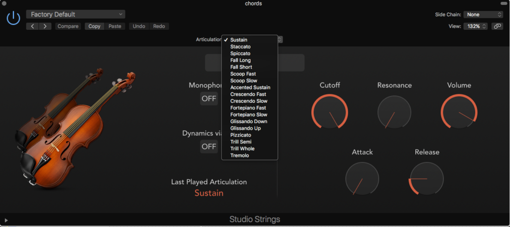 Studio Strings Articulation Selection