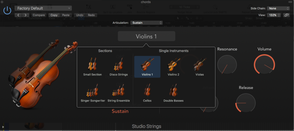 Studio Strings Instrument Selection